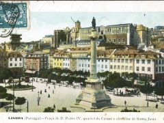 Lisboa Praca de D Pedro IV quartel do Carmo e elevador de Santa Justa