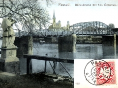 Passau Donaubrücke mit heil Nepomuk