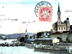Passau Donaupartie mit der Pfarrkirche und Dom