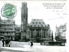 Frankfurt a M der Römerberg mit dem Gerechtigkeitsbrunnen und der St Nicolaikirche