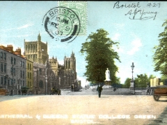 Bristol Cathedral and Queens Statue College Green