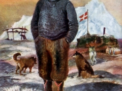 Danish Greenland Man Half Breed and Eskimo Dogs