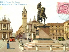 Torino Piazza S Carlo e Monumento a Em Filiberto