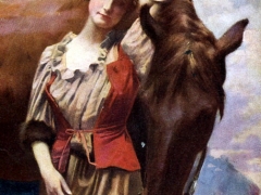 Frau mit Pferd Künstlerkarte Tracht