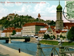 Graz Schlossberg mit zwei Brücken und Franziskaner Kirche