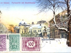 Graz im Schnee Parkpartie mit Stadttheater