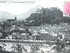 Salzburg Festung mit Untersberg vom Giselakai