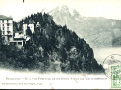 Bürgenstock Blick vom Felsenweg auf die Hotels Pilatus und Vierwaldstättersee