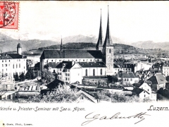 Luzern Hofkirche u Priester Seminar mit See u Alpen