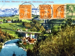 St Gallen Sittertobel mit den drei Sitterbrücken und Säntis