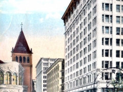 Los Angeles Sixth Street showing Firs Methodist Church and Hollingsworth Building