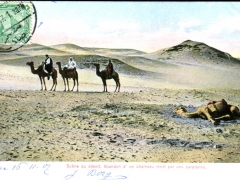 Scene du desert Abadon d'un chameau mort par unde caravanne