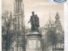 Anvers Place Verte Cathedrale et statue Rubens