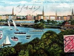 Hamburg Aussen und Binnen Alster mit Lombardsbrücke