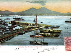 Napoli Veduta del Porto e Vesuvio