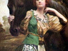 Frau mit Pferd Künstlerkarte Tracht