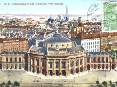 Wien K K Hofburgtheater und Panorama vom Rathaus
