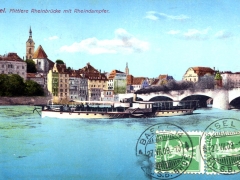 Basel mittlere Rheinbrücke mit Rheindampfer