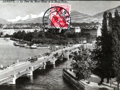 Geneve Le Pont du Mont Blanc et le Mont Blanc