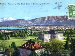 Geneve Vue sur la ville Mont Blanc et Saleve depuis l'Ariana