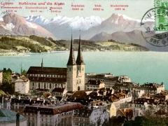 Luzern Hofkirche und die Alpen