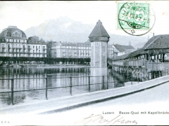 Luzern Reuss Quai mit Kapellbrücke