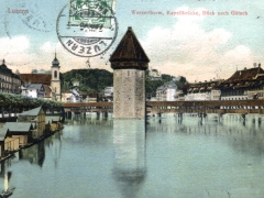 Luzern Wasserthurm Kapellbrücke Blick nach Gütsch