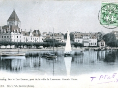 Ouchy Sur le Lac Leman port de la ville de Lausanne Grands Hotels