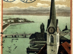 Zürich Fraumünster mit See und die Alpen
