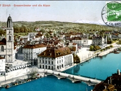 Zürich Grossmünster und die Alpen
